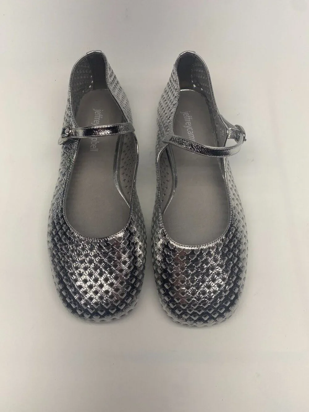 Jeffrey Campbell Womens Perforated Mary Jane Flat In Silver  Sz 6